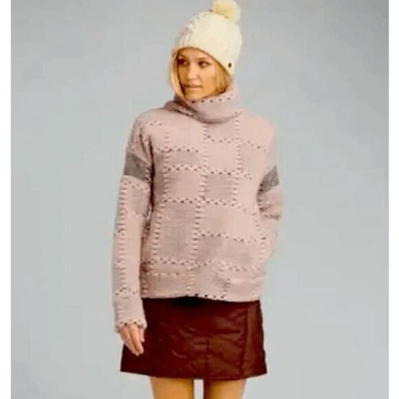 Prana Womens M Crestland Pullover Wool Blend Turtleneck Sweater Pink Patch - Picture 1 of 12